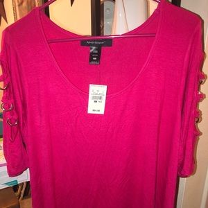 Ashley Stewart pink blouse with ring should design